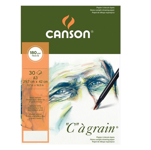 [D85625] Blocco collato lato corto "C" A' GRAIN A3 30 fg. 180 gr. Canson