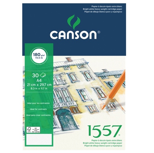 [D85649] Blocco collato lato corto 1557 A4 30 fg. 180 gr Canson