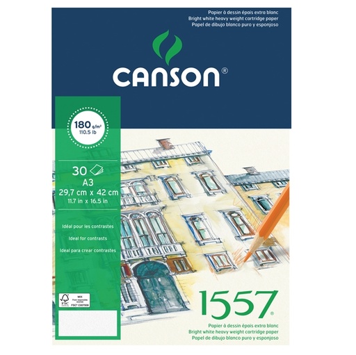 [D85650] Blocco collato lato corto 1557 A3 30 fg. 180 gr. Canson