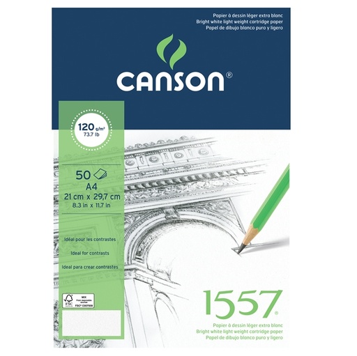 [D85651] Blocco collato lato corto 1557 A4 50 fg. 120 gr. Canson