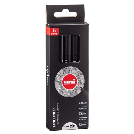 [D85722] Astuccio Pin fineliner nero 5 gradazioni assortiti Uni Mitsubishi