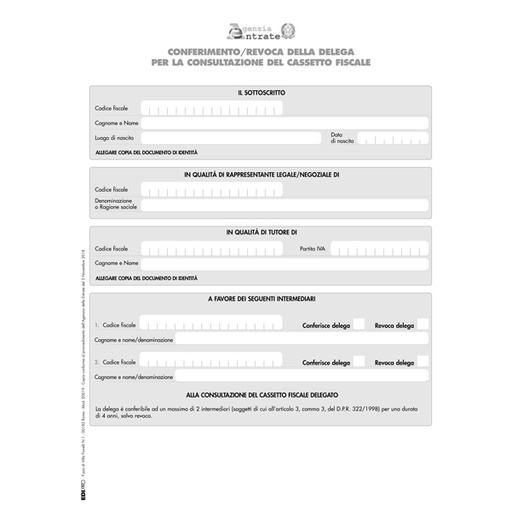 [D85736] Modulo per conferimento/revoca deleghe cass.fisc. 29,7x21cm E0019 Edipro