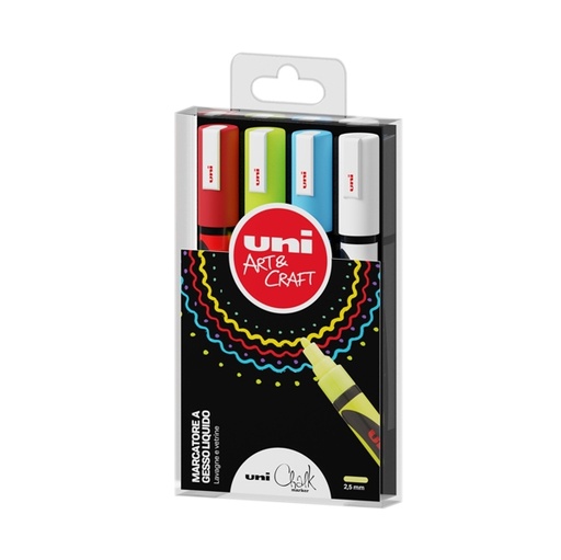 [D85791] Busta 4 marcatore a gesso liquido UNI CHALK p.tonda col.assortiti UNI