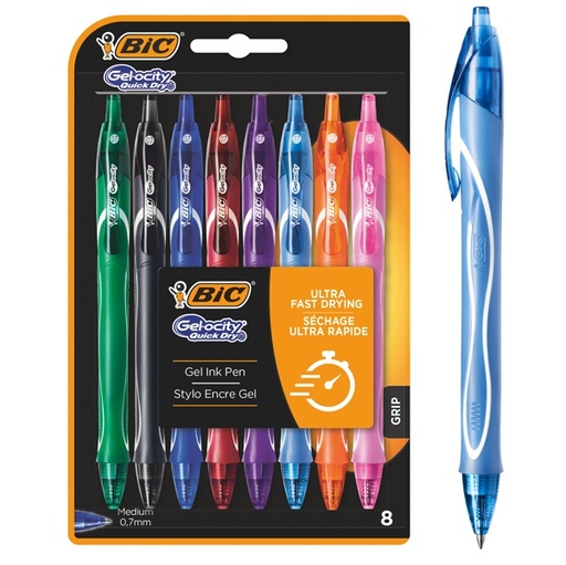 [D85848] Astuccio 8 penna sfera scatto colori assortiti Gelocity quick dry BIC(R)