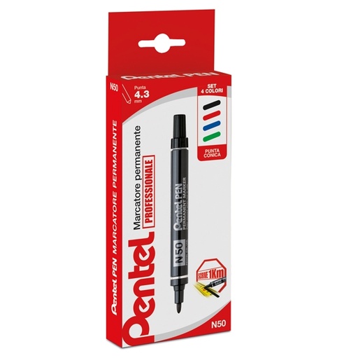 [D85912] Astuccio marcatore Pentel pen N50 4 colori assortiti punta tonda