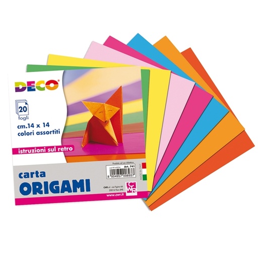 [D86067] CARTA PER ORIGAMI CONFEZIONE 20 FOGLI 14X14CM COLORI ASSORTITI DECO