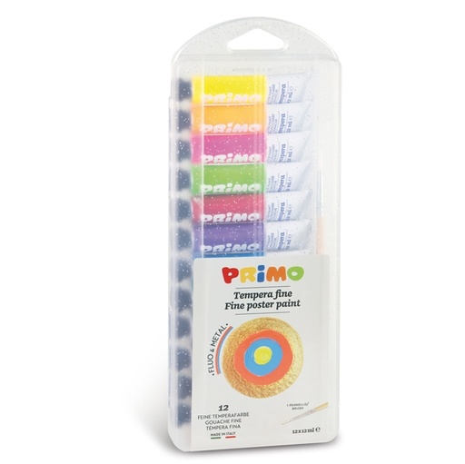 [D86072] Scatola da 12 tempere fluo/metal Primo