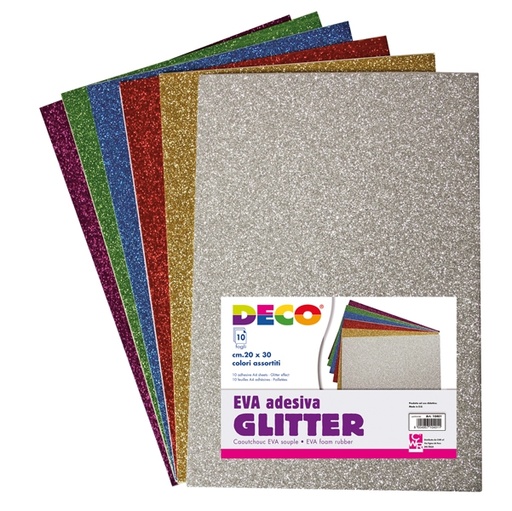 [D86074] GOMMA CREPP GLITTER ADESIVA COLORI ASSORTITI DECO  20X30CM