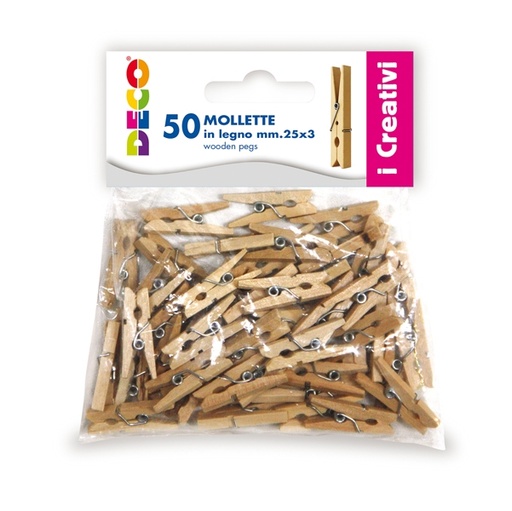 [D86075] Confezione 50 mollettine in legno 25mm colore naturale DECO