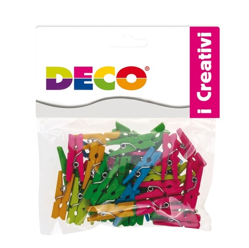 [D86076] Confezione 45 mollettine in legno 25mm colori neon DECO