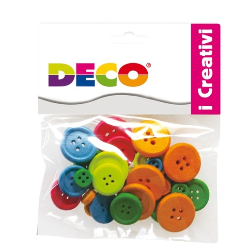 [D86079] Confezione 30 bottoni in legno colori neon DECO
