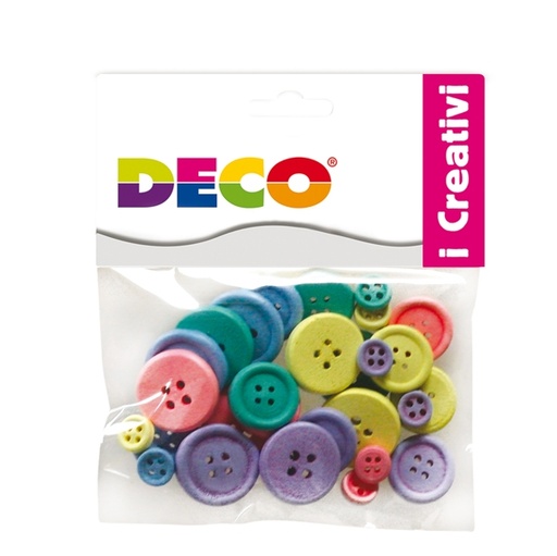 [D86080] Confezione 30 bottoni in legno colori pastello DECO