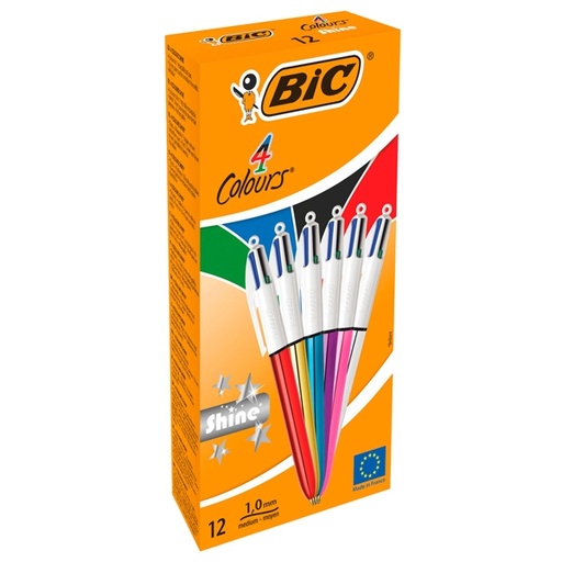 [D86211] Scatola 12 penna sfera scatto 4 COLORI Shine