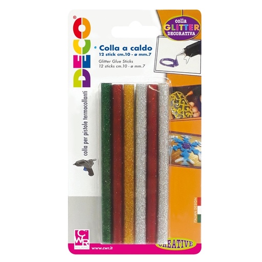 [D86222] Colla Glitter pz.12 assortite per pistola mini TG02M diam..7mm - lungh.10cm DECO