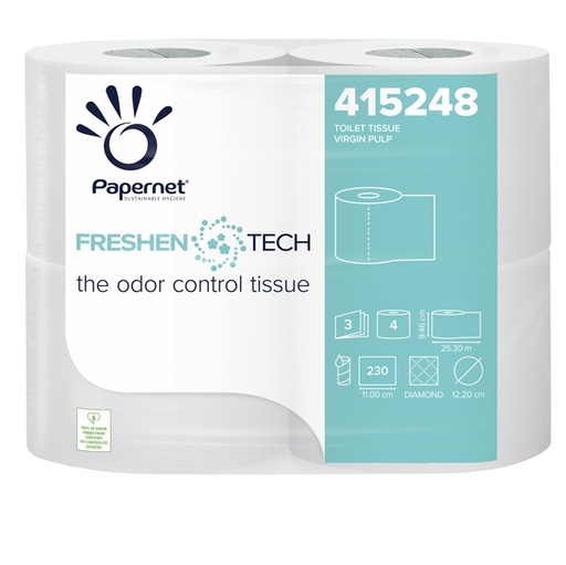 [D86230] Pacco 4RT Carta igienica 3 veli 25,3mt 230 strappi Freshen Tech Papernet