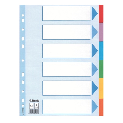 [D86579] Intercalare cartoncino 6 tasti colorati - f.to A4 Esselte