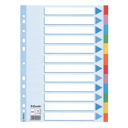[D86580] Intercalare cartoncino 12 tasti colorati - f.to A4 Esselte