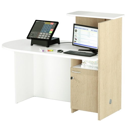 [D86661] Postazione Reception Concept SX L143 x P83 x H117cm bianco/rovere