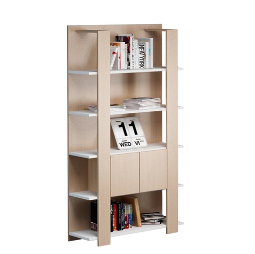 [D86663] Libreria alta a 5 ripiani 100X38,6cm H198cm BIANCO/ROVERE - Concept
