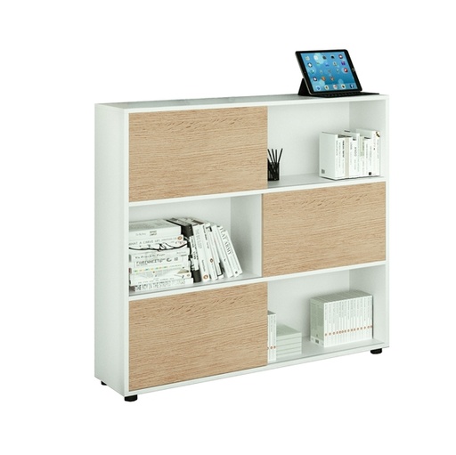 [D86671] Libreria bassa a 3 ripiani ante scorr. 120X35cm H116cm BIANCO/ROVERE - Tetris