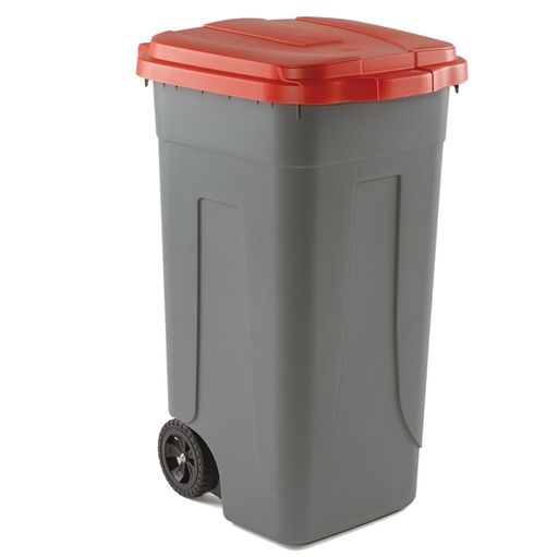 [D86732] Bidone mobile Cento 100Lt grigio c/coperchio ROSSO per raccolta differenziata