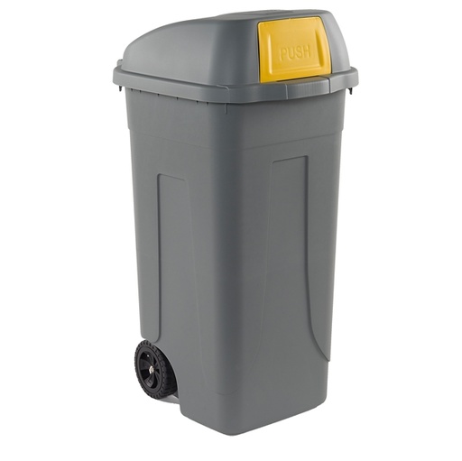 [D86733] BIDONE MOBILE CENTO PUSH 100LT GRIGIO C/COPERCHIO GIALLO PER RACCOLTA DIFFERENZIATA