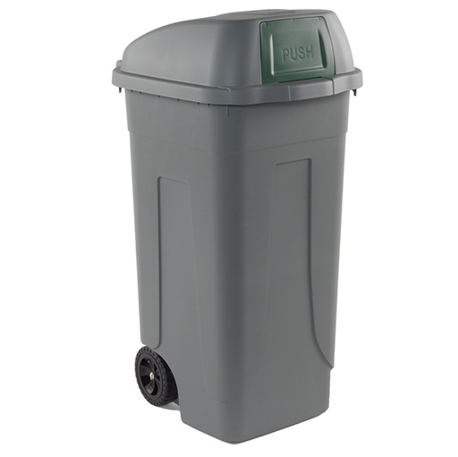 [D86734] BIDONE MOBILE CENTO PUSH 100LT GRIGIO C/COPERCHIO VERDE PER RACCOLTA DIFF.