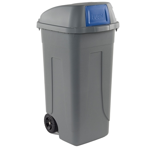 [D86735] Bidone mobile Cento Push 100Lt grigio c/coperchio blu per raccolta diff.