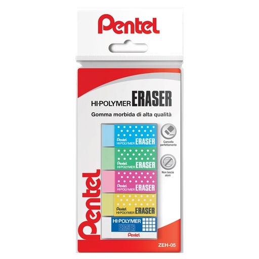[D86838] Blister 5 mini gomme Hi Polymer colori assortiti Pentel