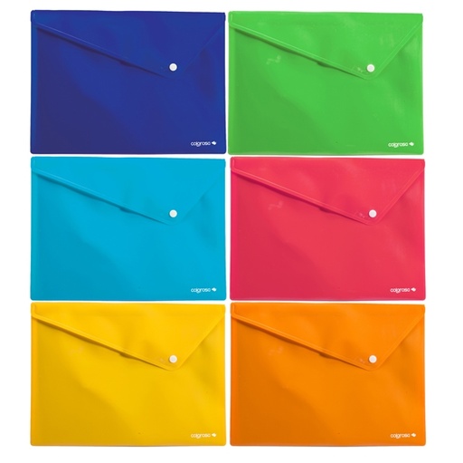 [D86856] 6 buste c/bottone in PPL Colorosa 33x24.5cm colori assortiti RiPlast
