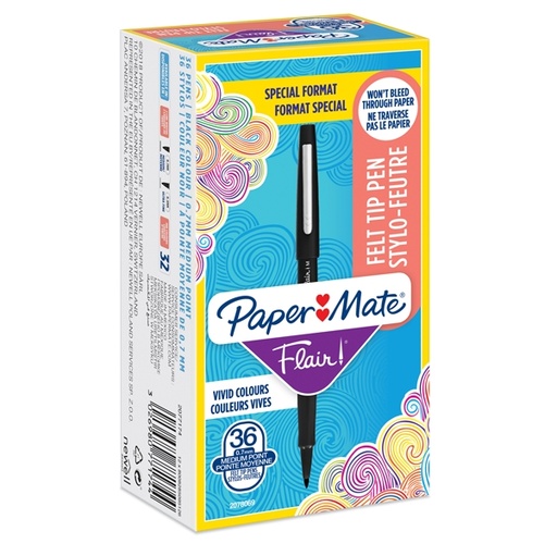 [D86873] Value pack 30+6 pennarello Flair nylon nero punta 1.1mm Papermate