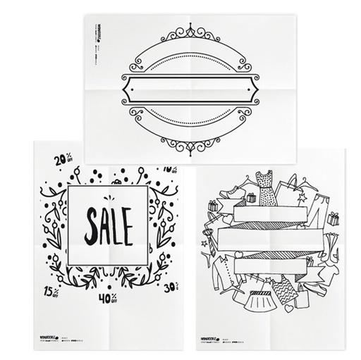[D86924] Set 3 stencil su foglio A2 a tema "SCONTI" Securit