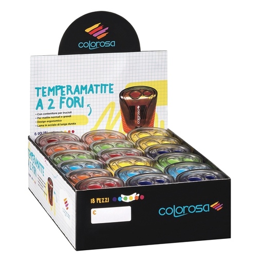 [D87359] Display 18 temperamatite a 2 fori colori assortiti RiPlast