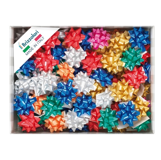 [D88217] 100 stelle nastro liscio 6800 10mmxdiam.5cm colori assortiti natale Brizzolari