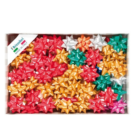[D88218] 100 stelle nastro liscio 6800 14mmxdiam.6,5cm colori assortiti natale Brizzolari