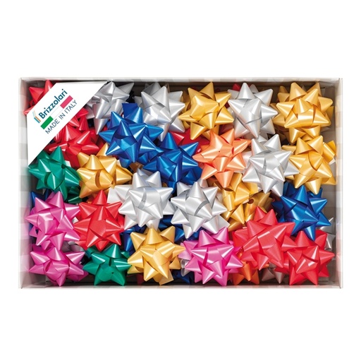 [D88219] 70 stelle nastro liscio 6800 19mmxdiam.9cm colori assortiti natale Brizzolari