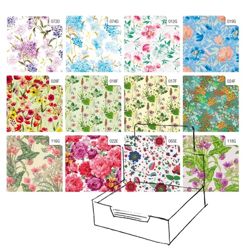 [D88307] Scatola 100fg carta regalo Raso Fiori 70x100cm Rex Sadoch