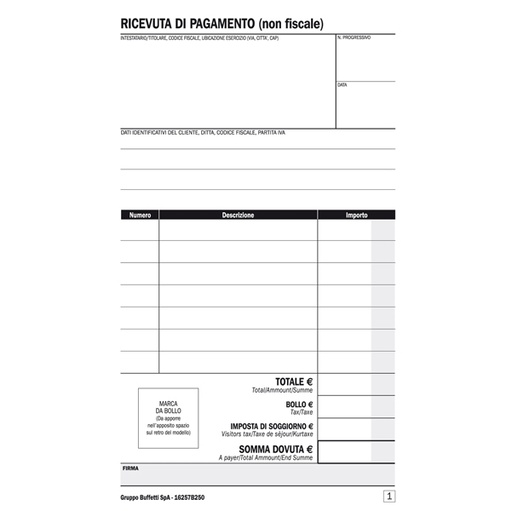 [D88619] Blocco ricevute BB e affittacamere 25/25copie autoric16,8x10cm DU16257B250 DU