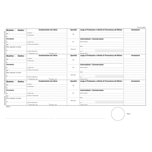 [D88638] Blocco registro carico/scarico rifiuti Mod.A 100 copie DU165820000 Data Ufficio