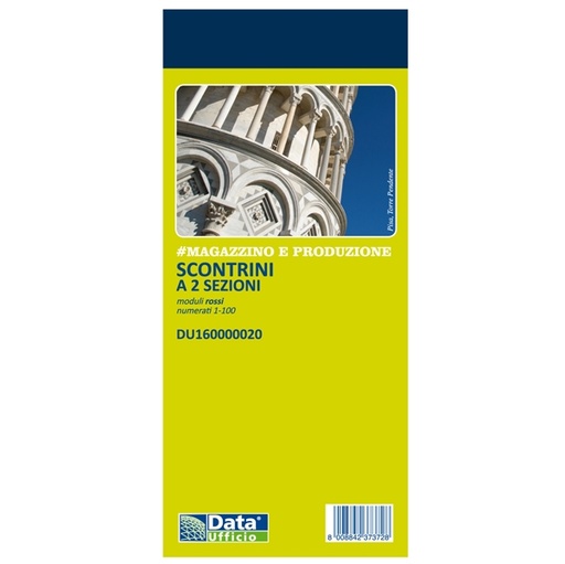 [D88646] Blocco scontrino 2 sezioni 100copie num. rosso 5,8X13cm DU160000020 Data Ufficio