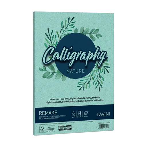 [D94641] Carta Calligraphy Nature REMAKE A4 50fg 120gr acquamarina FAVINI