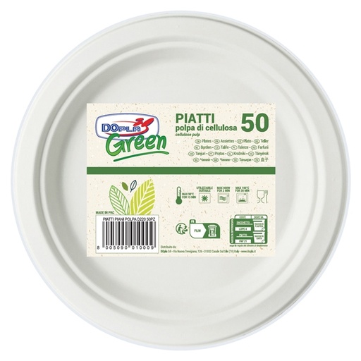 [D88975] 50 Piatti piani diam.220mm BIODEGRADABILI Dopla Green art.7701