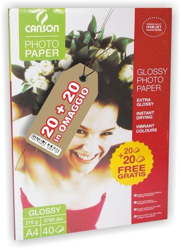 [010075] Carta FOTOGRAFICA GLOSSY A4 Gr.210 FG.40
