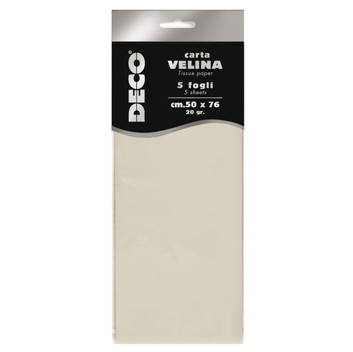 [D89115] Busta 5 fogli carta velina 20gr 50x76cm avorio DECO