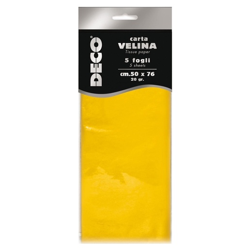 [D89116] Busta 5 fogli carta velina 20gr 50x76cm giallo DECO