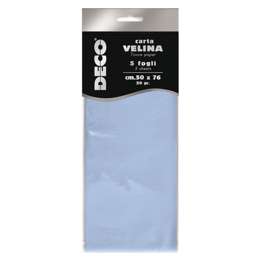 [D89119] Busta 5 fogli carta velina 20gr 50x76cm azzurro baby DECO