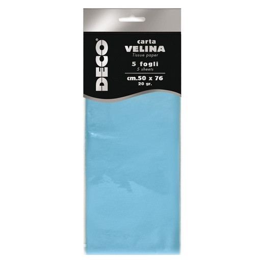 [D89120] Busta 5 fogli carta velina 20gr 50x76cm azzurro DECO