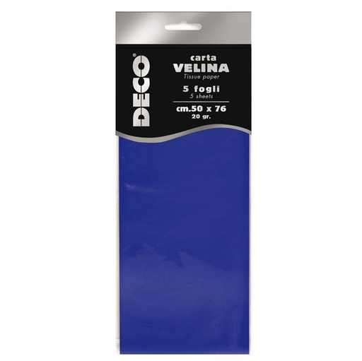 [D89121] Busta 5 fogli carta velina 20gr 50x76cm blu DECO