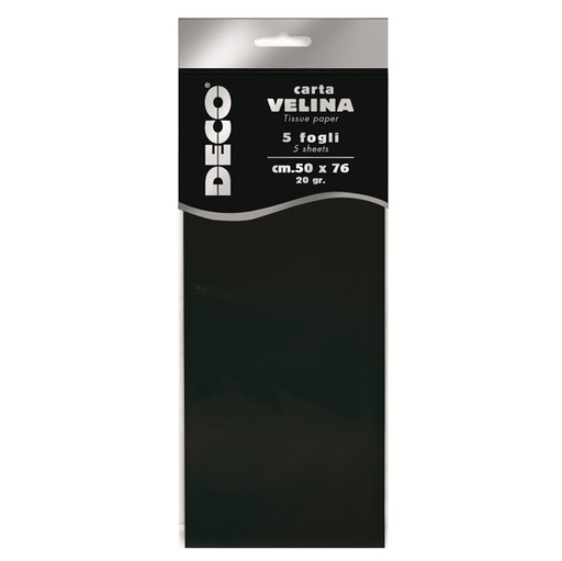 [D89123] Busta 5 fogli carta velina 20gr 50x76cm nero DECO