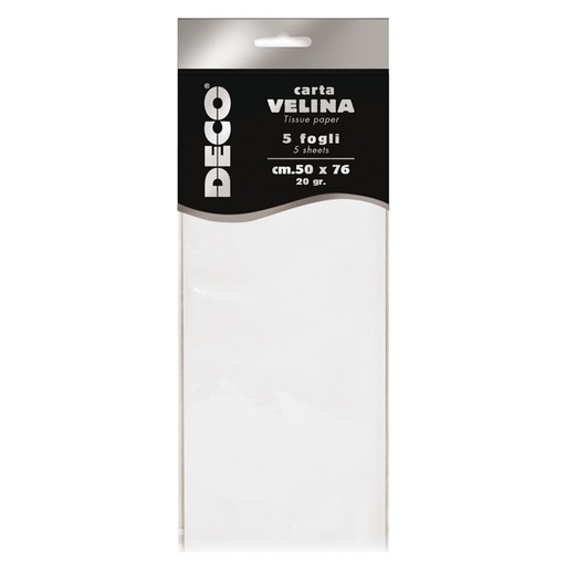 [D89124] Busta 5 fogli carta velina 20gr 50x76cm bianco perlescente DECO